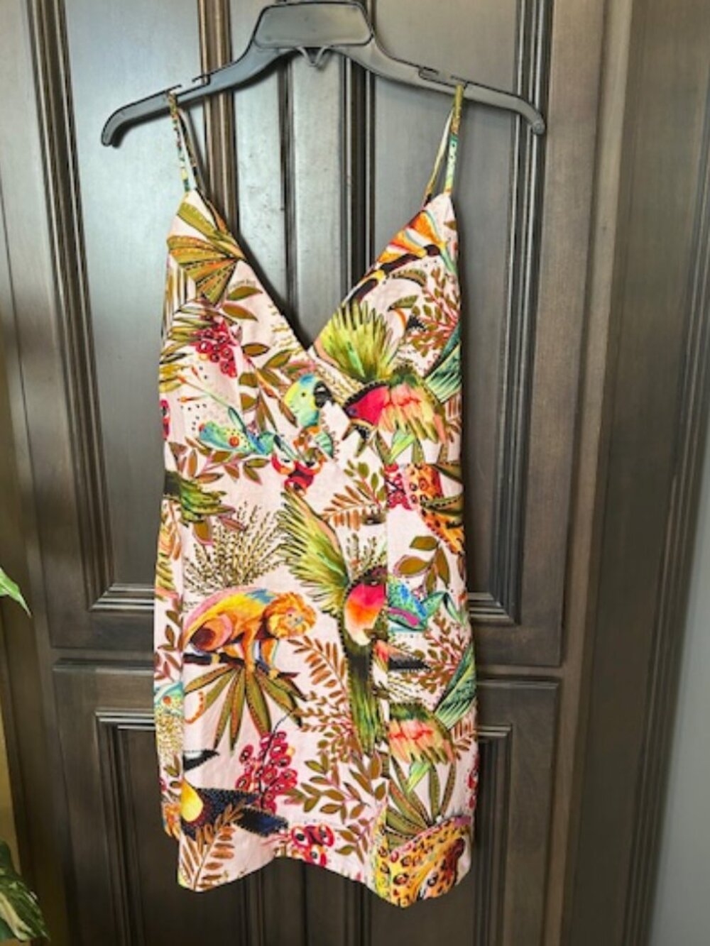Farm Rio Into The Jungle Ruffled V-Neck Spaghetti Straps Minidress